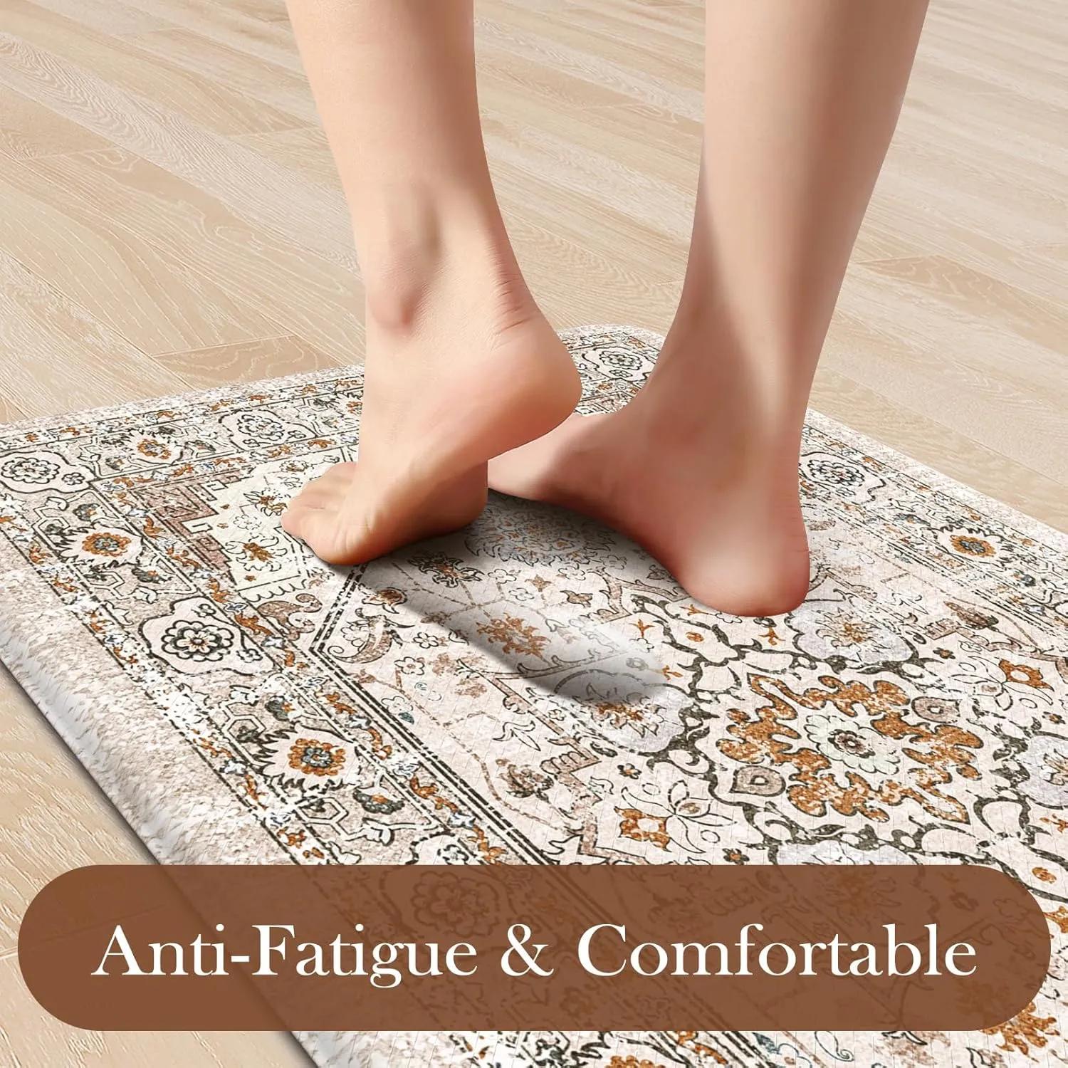 Anti Fatigue Kitchen Mat Cushioned Kitchen Floor Mats, Memory Foam Kitchen Rugs Non Slip Padded Kitchen Mats for Floor, Comfort Kitchen Runner Rug for Hallway,Laundry,Office(Cream)