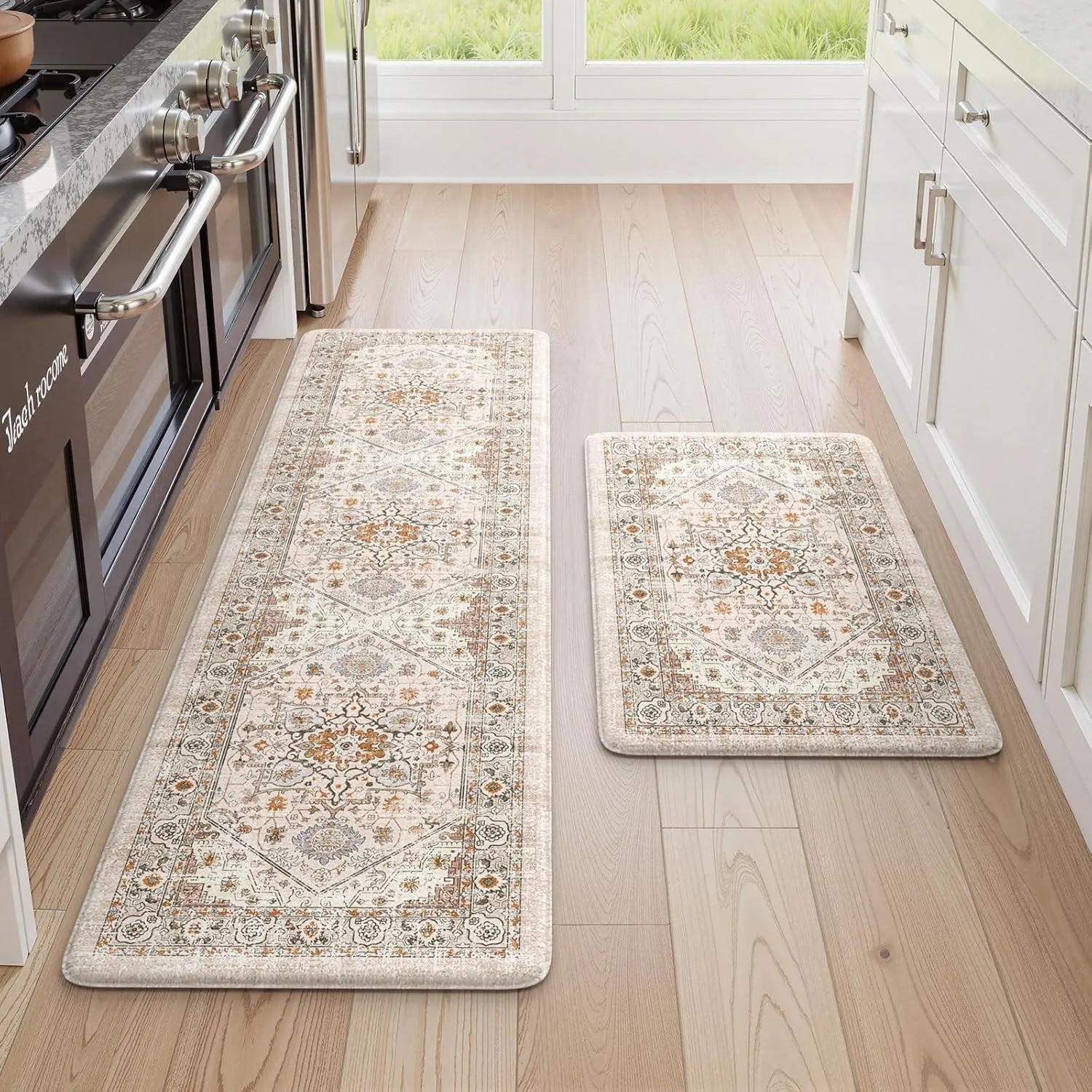 Anti Fatigue Kitchen Mat Cushioned Kitchen Floor Mats, Memory Foam Kitchen Rugs Non Slip Padded Kitchen Mats for Floor, Comfort Kitchen Runner Rug for Hallway,Laundry,Office(Cream)