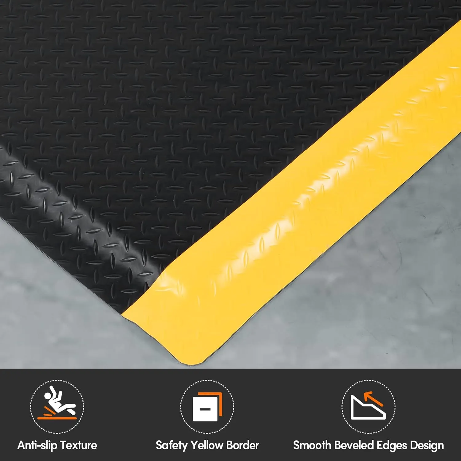 Anti Fatigue Mats Industrial 3' x 5' 15/16" Thick Ergonomic Standing Floor Mat Kitchen Mat for Standing Heavy Duty Commercial Diamond Plate Border Safety Mat