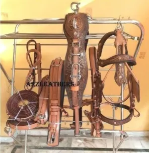 Antique Finish Leather Driving Harness For Single Horse Cart Brown In 4 Size