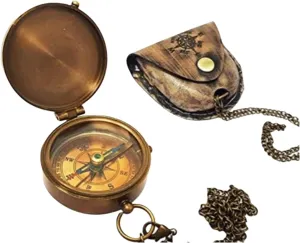 Antique Pocket Compass with Leather Case Brass Compass Handmade Gift Antique Brass Pocket Compasses Vintage Brass Compass Nautical Navigational Compass by Real Antique & Wood