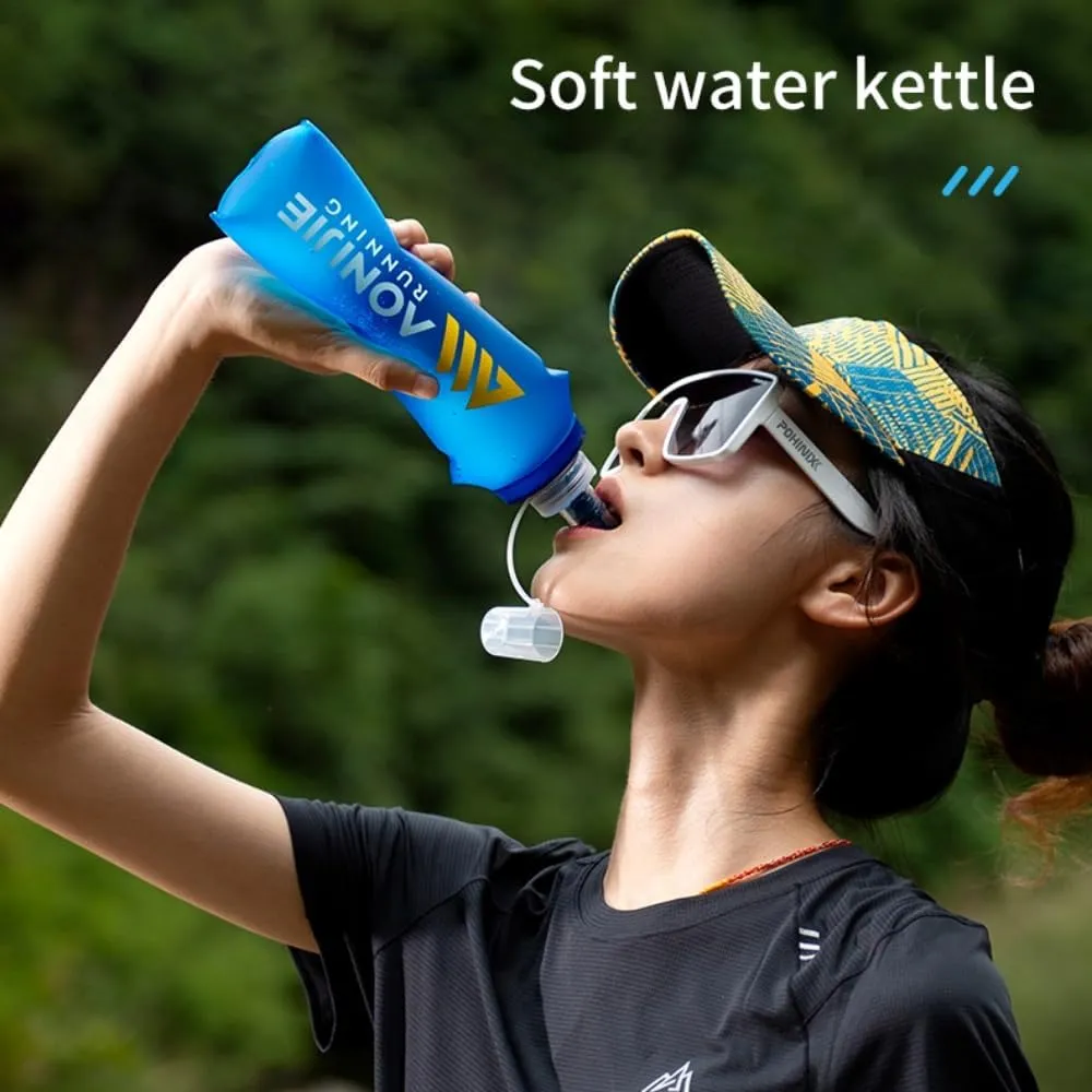 AONIJIE 2Pcs Collapsible Water Bottles, BPA-Free Soft Flask for Hydration Pack Foldable Easy to Carry (2 * 250ml with straw)