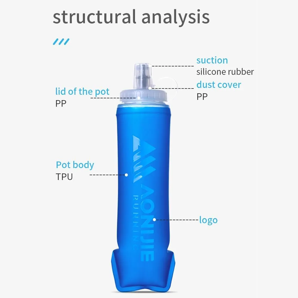 AONIJIE Soft Flask 250mL/500mL TPU Collapsible Water Bottles for Outdoor Sports Hydration Ideal for Running Hiking Cycling Climbing (D#500ML(Embossing))