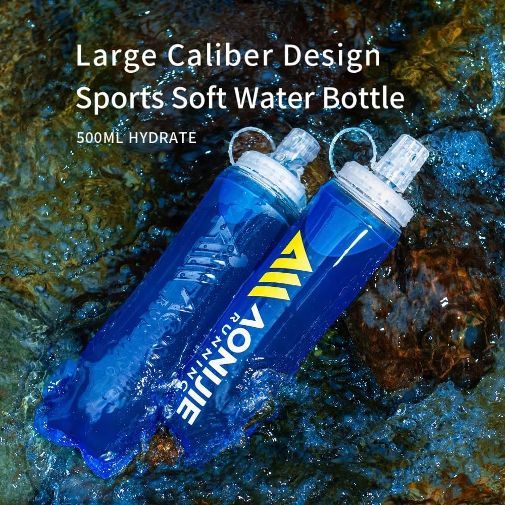 AONIJIE Soft Flask 250mL/500mL TPU Collapsible Water Bottles for Outdoor Sports Hydration Ideal for Running Hiking Cycling Climbing (D#500ML(Embossing))