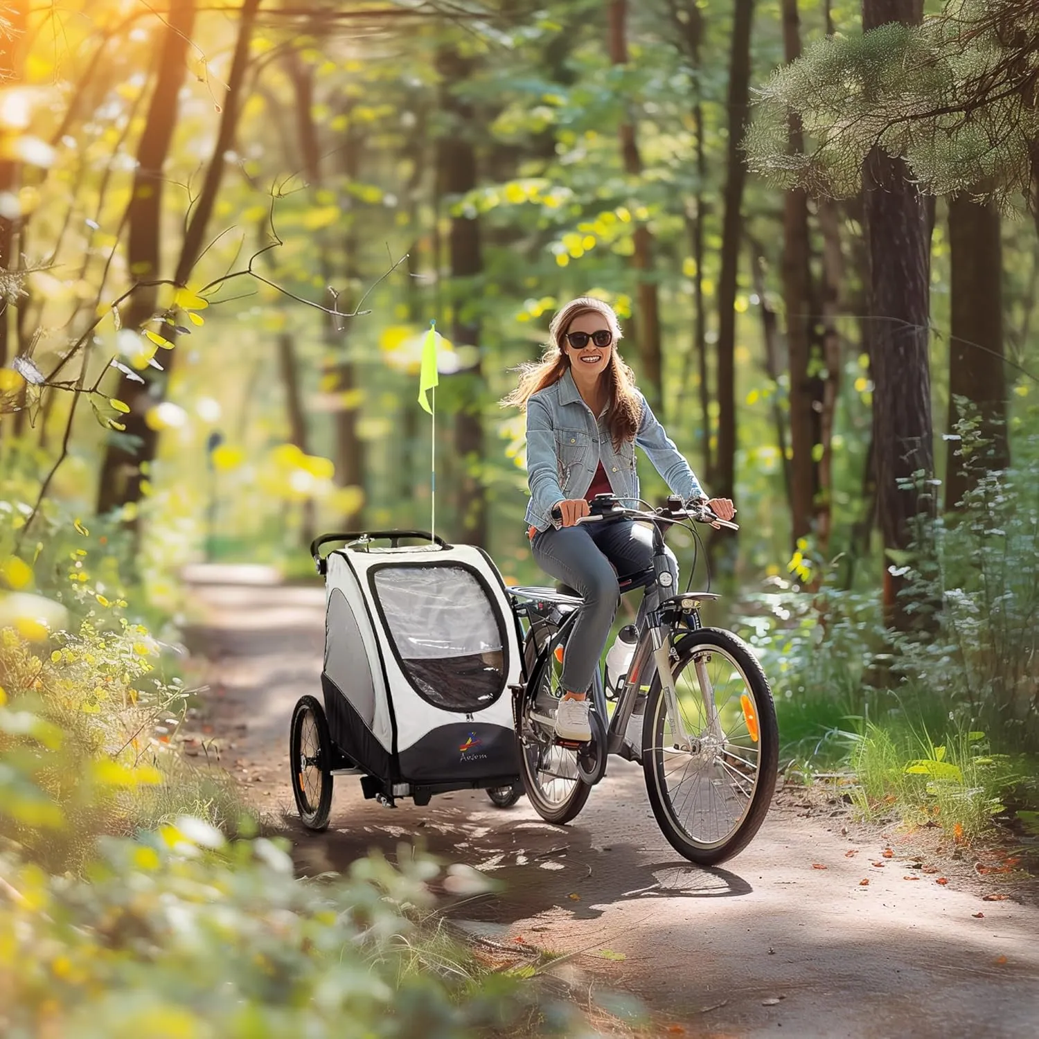 Aosom Bike Trailer for Kids 3 In1 Foldable Child Jogger Stroller Baby Stroller Transport Carrier with Shock Absorber System Rubber Tires Adjustable Handlebar Kid Bicycle Trailer