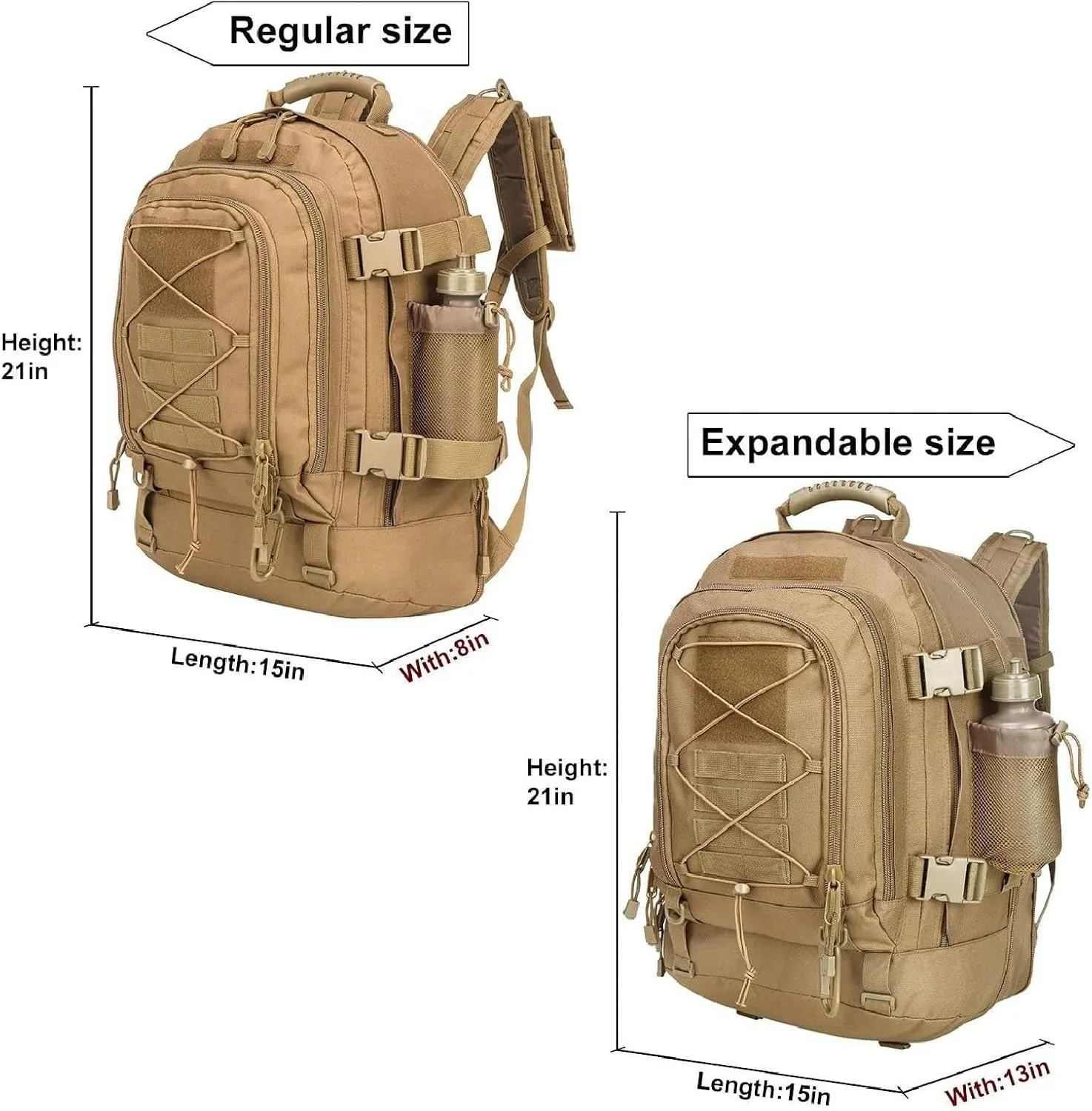 APLUSH Large Tactical Backpack for Men,Outdoor Waterproof Rucksack for Travel, Work,Camping,Hunting,Hiking,Sports,Khaki b,One Size
