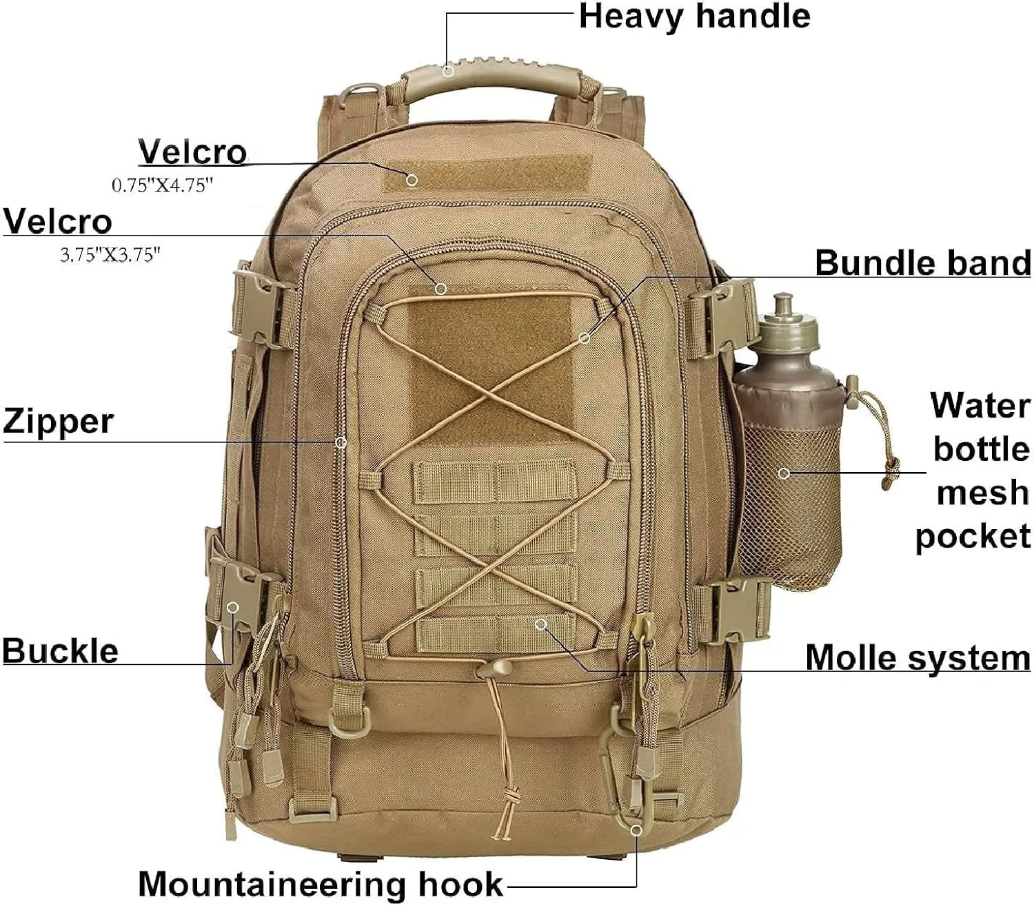 APLUSH Large Tactical Backpack for Men,Outdoor Waterproof Rucksack for Travel, Work,Camping,Hunting,Hiking,Sports,Khaki b,One Size