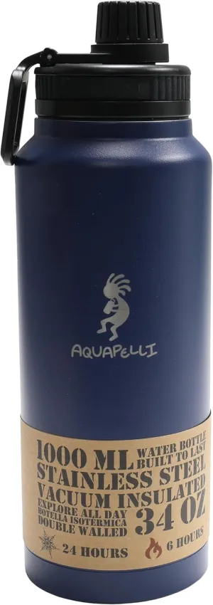 Aquapelli Water Bottle 34oz, Blueprint, Blue