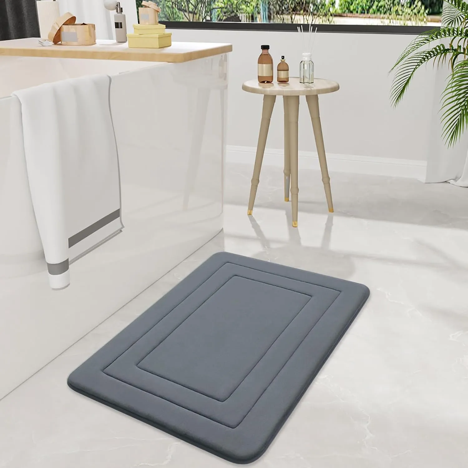 Arotive Memory Foam Bathroom Rug Mat 36x24, Ultra Soft and Absorbent Bath Mat, Machine Wash Dry, Comfortable Bath Rug Carpet for Bathroom Floor, Tub and Shower, Dark Grey