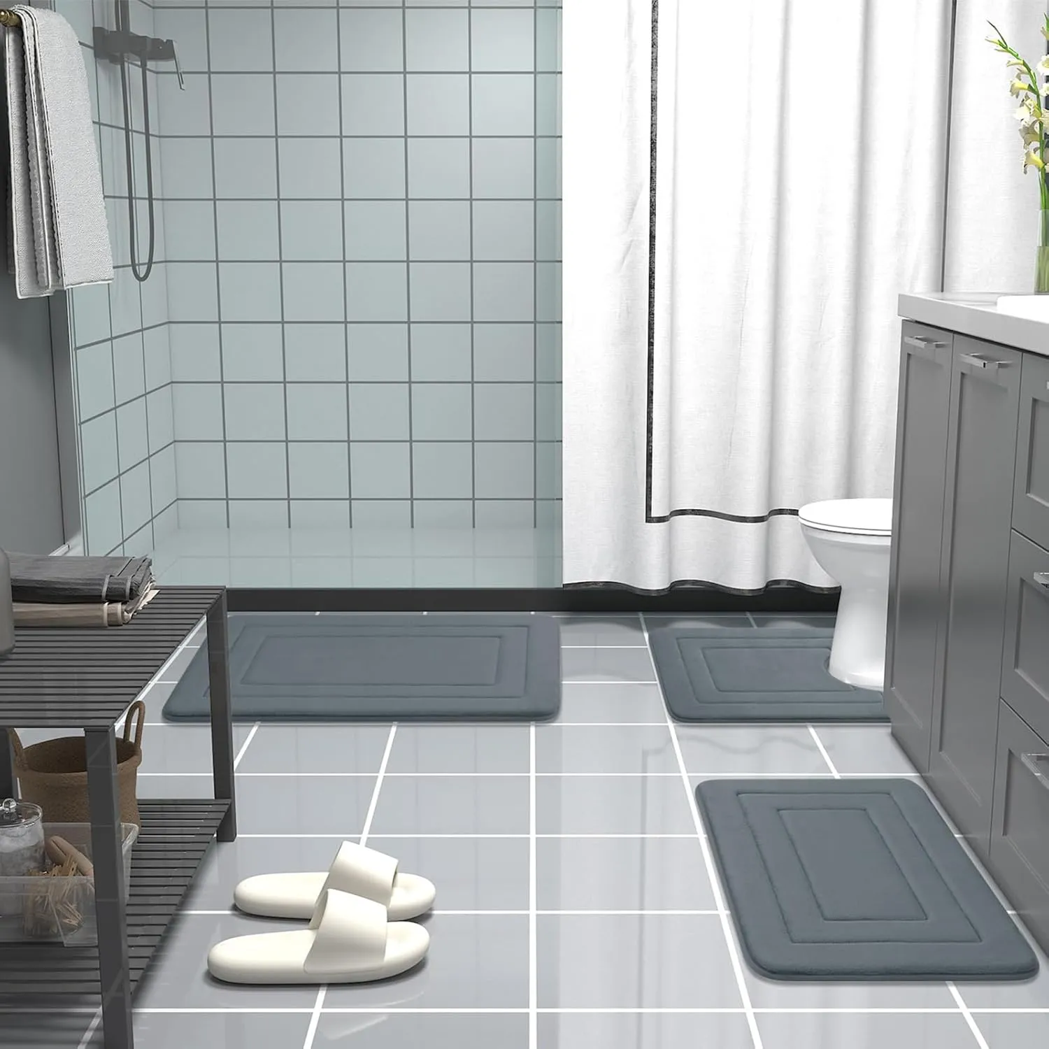 Arotive Memory Foam Bathroom Rug Mat 36x24, Ultra Soft and Absorbent Bath Mat, Machine Wash Dry, Comfortable Bath Rug Carpet for Bathroom Floor, Tub and Shower, Dark Grey