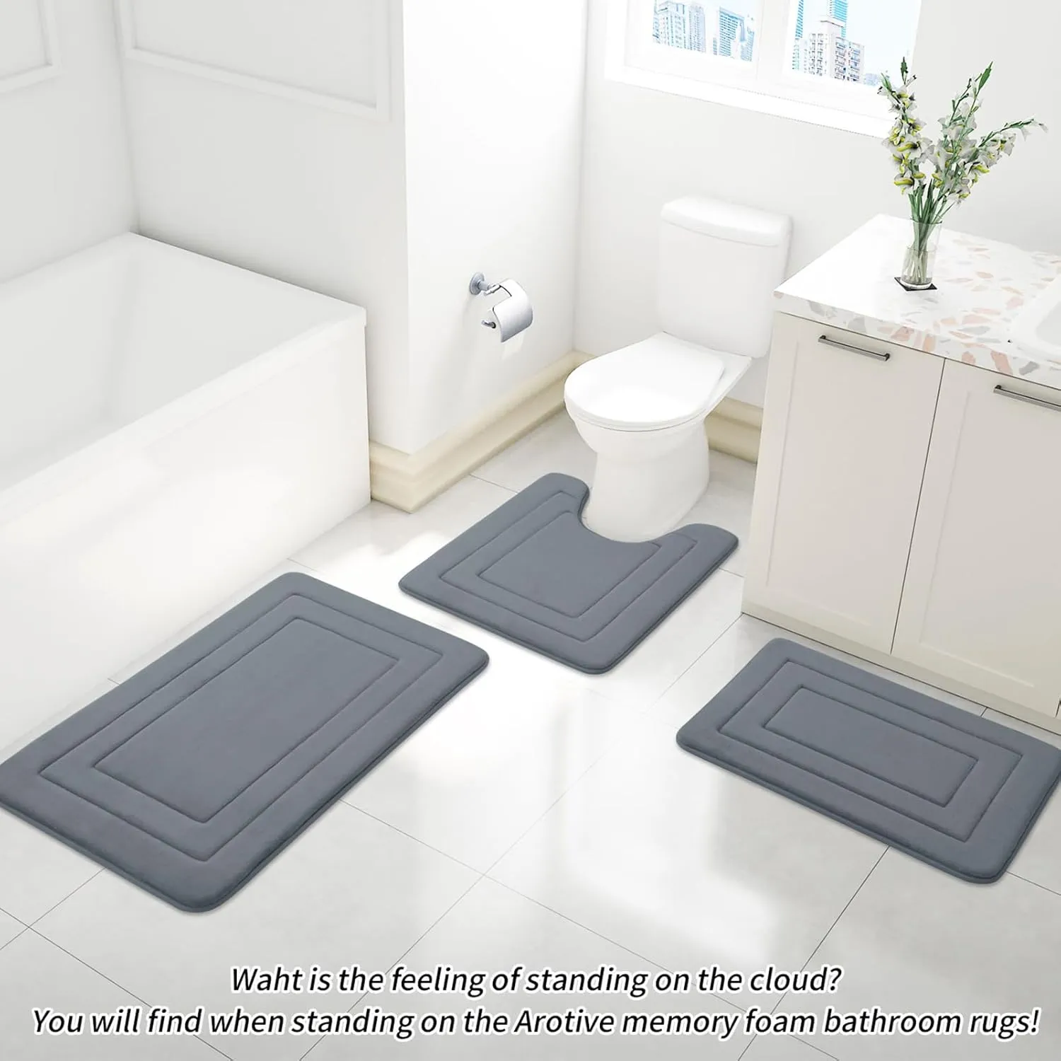 Arotive Memory Foam Bathroom Rug Mat 36x24, Ultra Soft and Absorbent Bath Mat, Machine Wash Dry, Comfortable Bath Rug Carpet for Bathroom Floor, Tub and Shower, Dark Grey