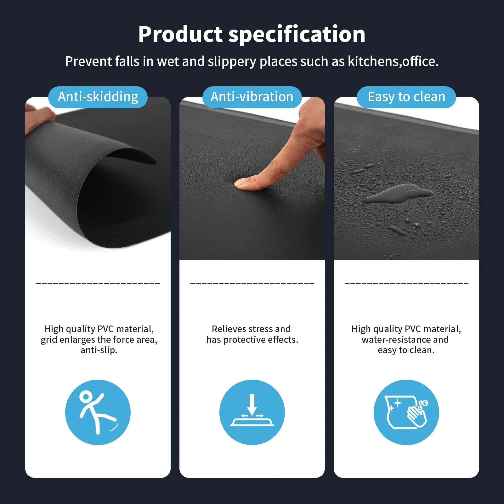 Art3d Anti Fatigue Mat Cushioned Kitchen Mat - Non Slip Foam Comfort Cushion for Standing Desk, Office(71x44cm)