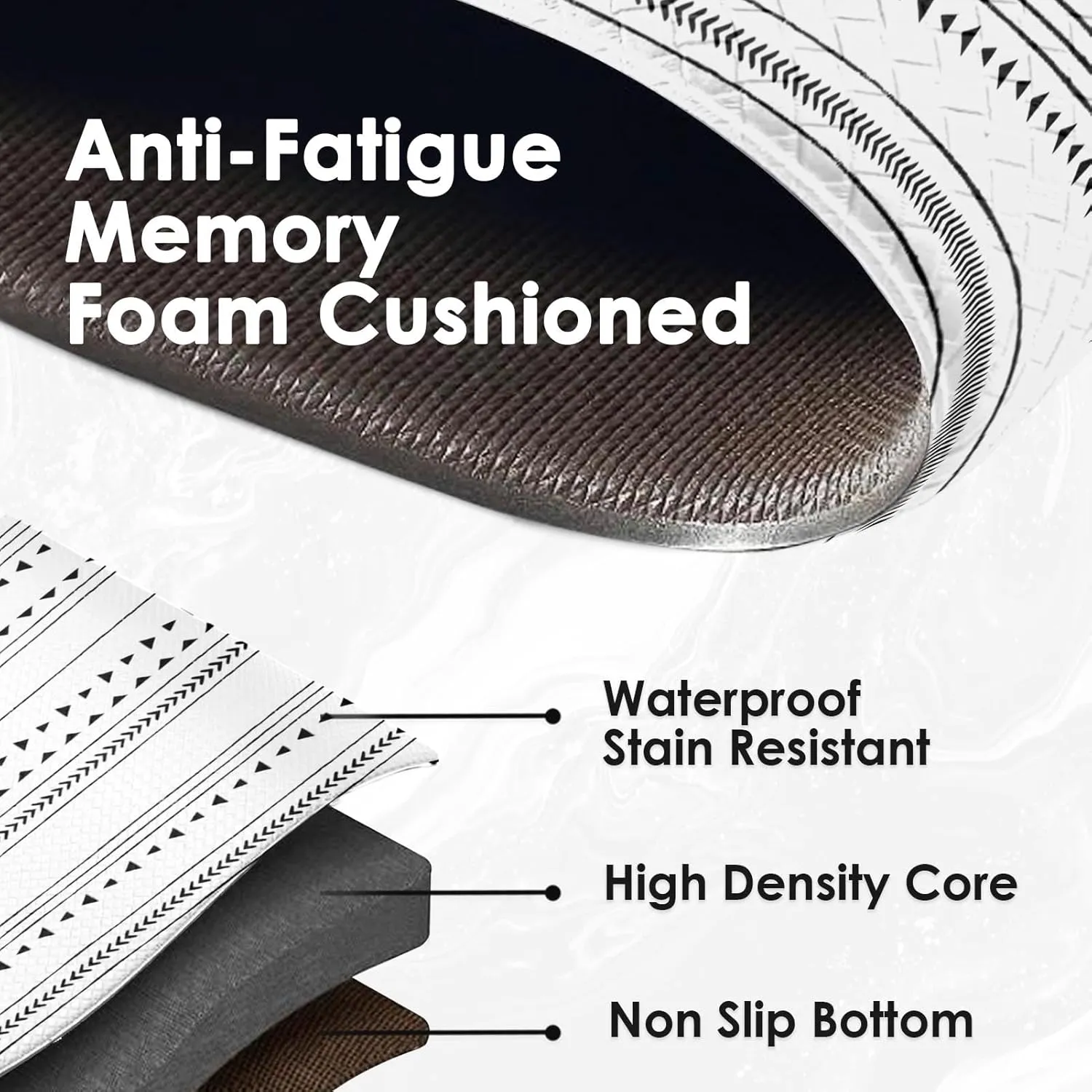 Arttown Black Anti-Fatigue Kitchen Rug Set of 2 White Arrow Trellis Cushioned Floor Standing Mat Waterproof Non-Slip Mat and PVC Ergonomic Comfort Foam Rug