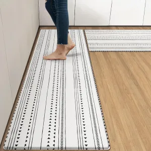 Arttown Black Anti-Fatigue Kitchen Rug Set of 2 White Arrow Trellis Cushioned Floor Standing Mat Waterproof Non-Slip Mat and PVC Ergonomic Comfort Foam Rug