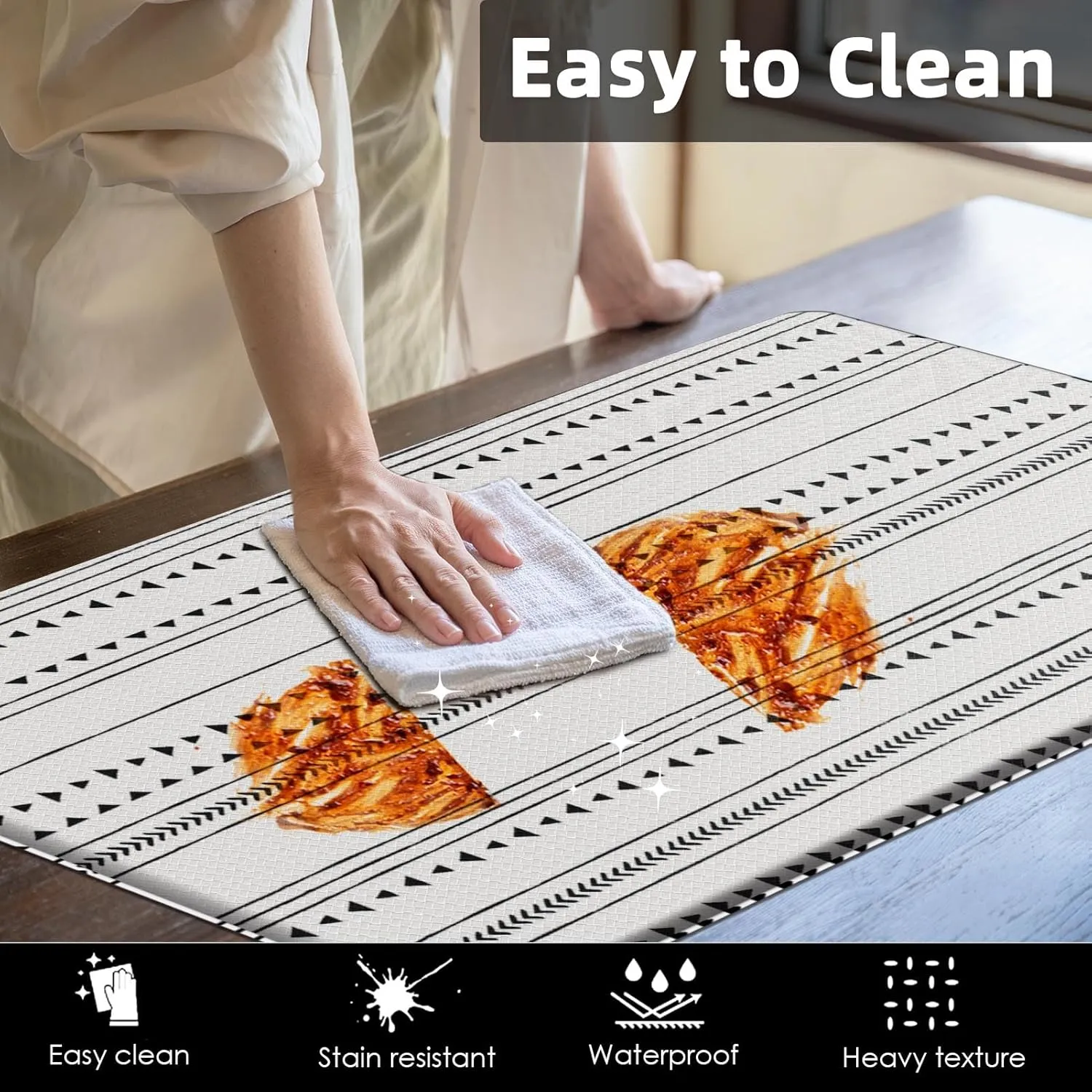 Arttown Black Anti-Fatigue Kitchen Rug Set of 2 White Arrow Trellis Cushioned Floor Standing Mat Waterproof Non-Slip Mat and PVC Ergonomic Comfort Foam Rug