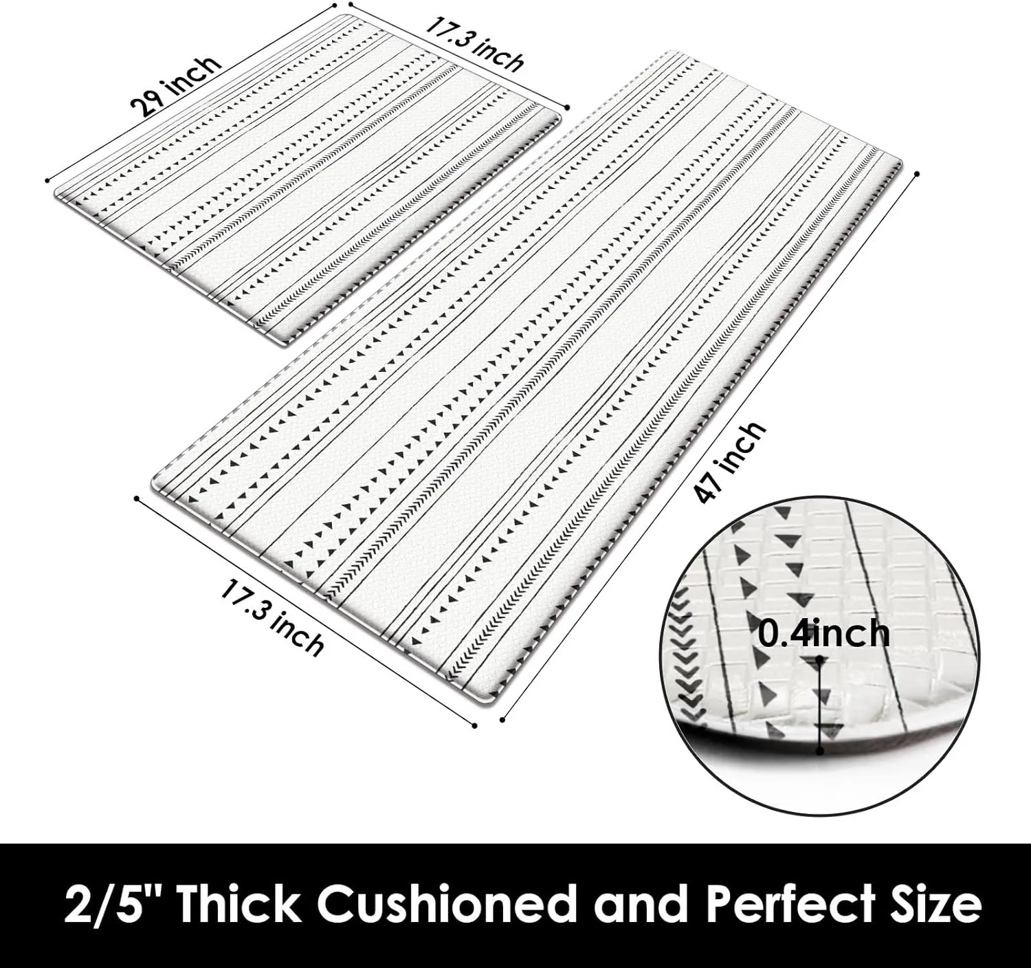 Arttown Black Anti-Fatigue Kitchen Rug Set of 2 White Arrow Trellis Cushioned Floor Standing Mat Waterproof Non-Slip Mat and PVC Ergonomic Comfort Foam Rug