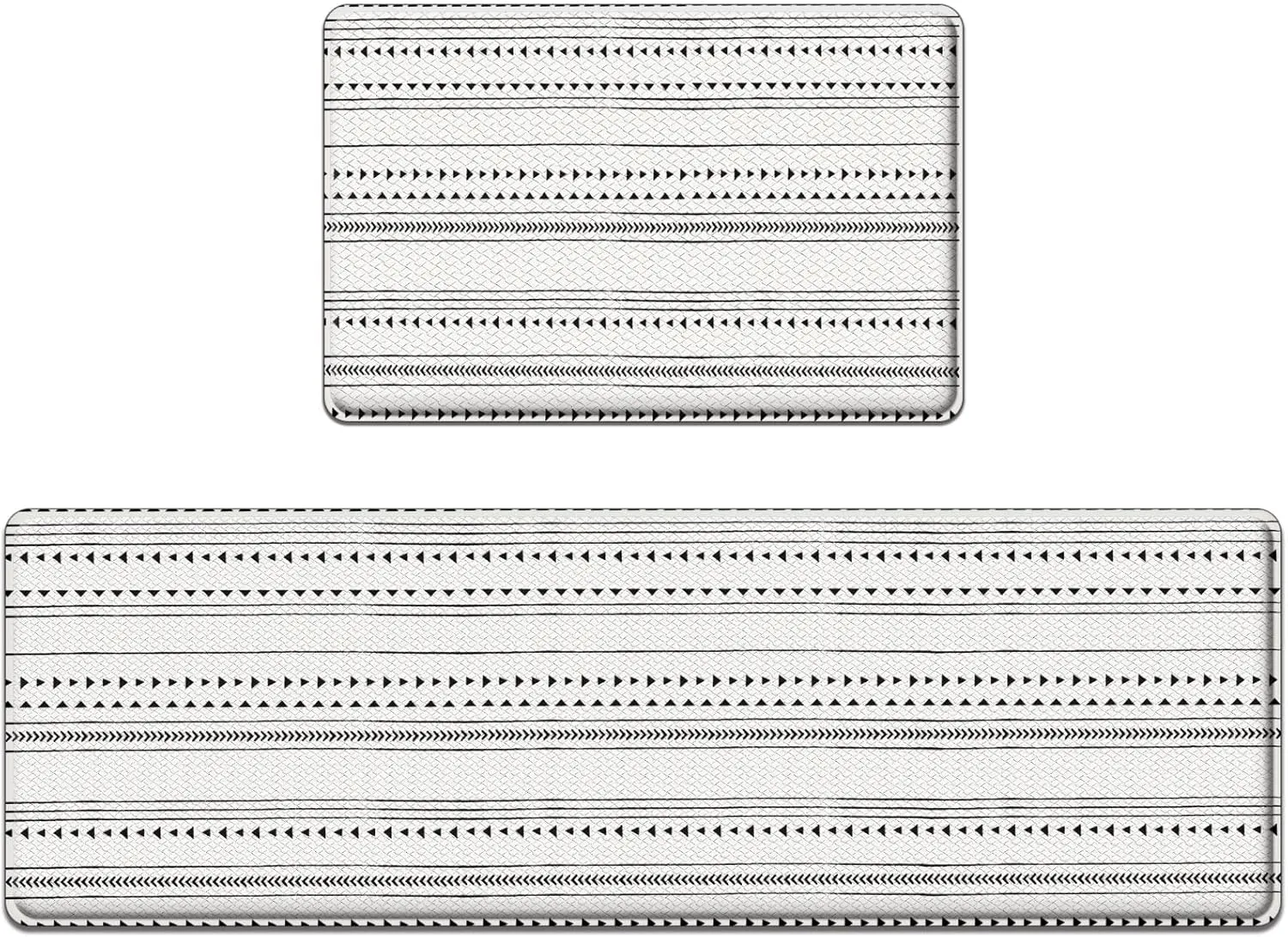 Arttown Black Anti-Fatigue Kitchen Rug Set of 2 White Arrow Trellis Cushioned Floor Standing Mat Waterproof Non-Slip Mat and PVC Ergonomic Comfort Foam Rug