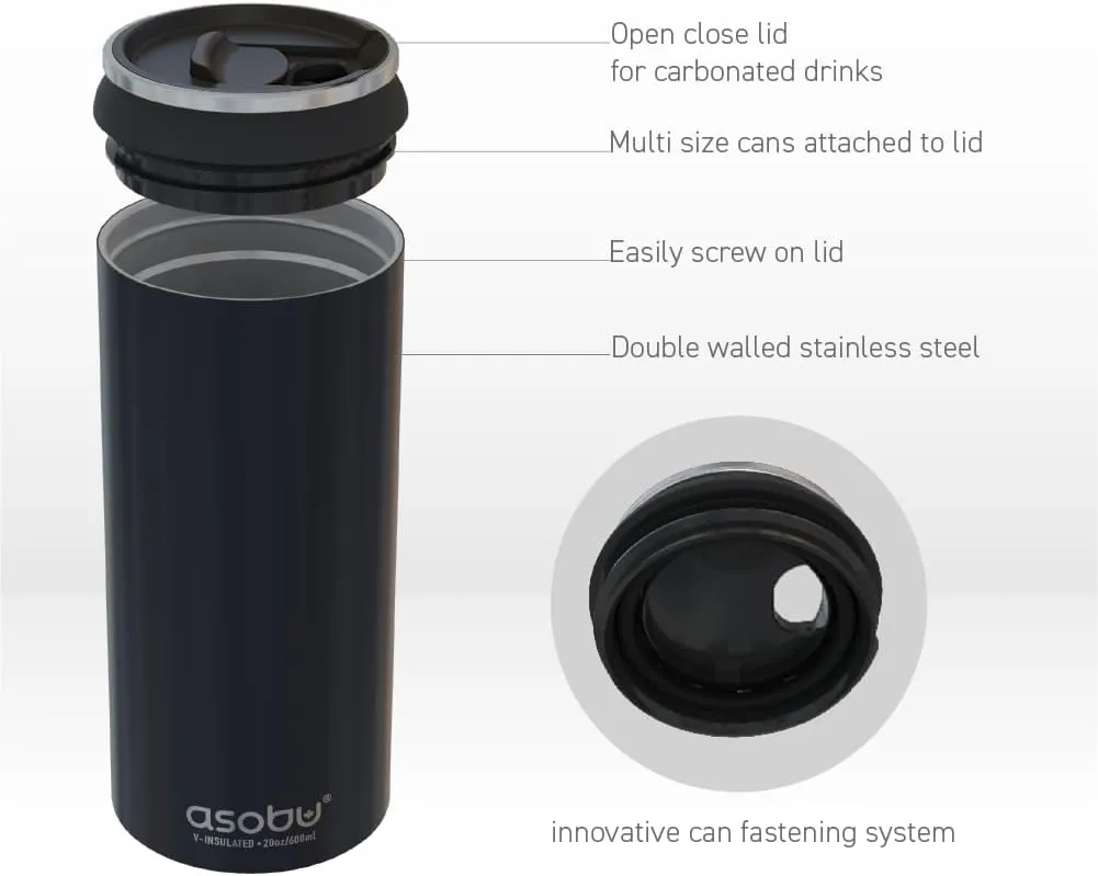 asobu Multi Can Cooler Insulated Sleeve fits for Slim and Standard 12 Oz and 16 Oz Hard Seltzer, Soda, Beer or Energy Drinks and all standard size Beer Bottles (Glitter Black)