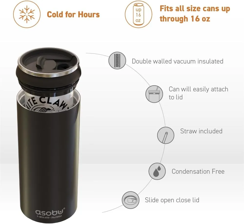 asobu Multi Can Cooler Insulated Sleeve fits for Slim and Standard 12 Oz and 16 Oz Hard Seltzer, Soda, Beer or Energy Drinks and all standard size Beer Bottles (Glitter Black)