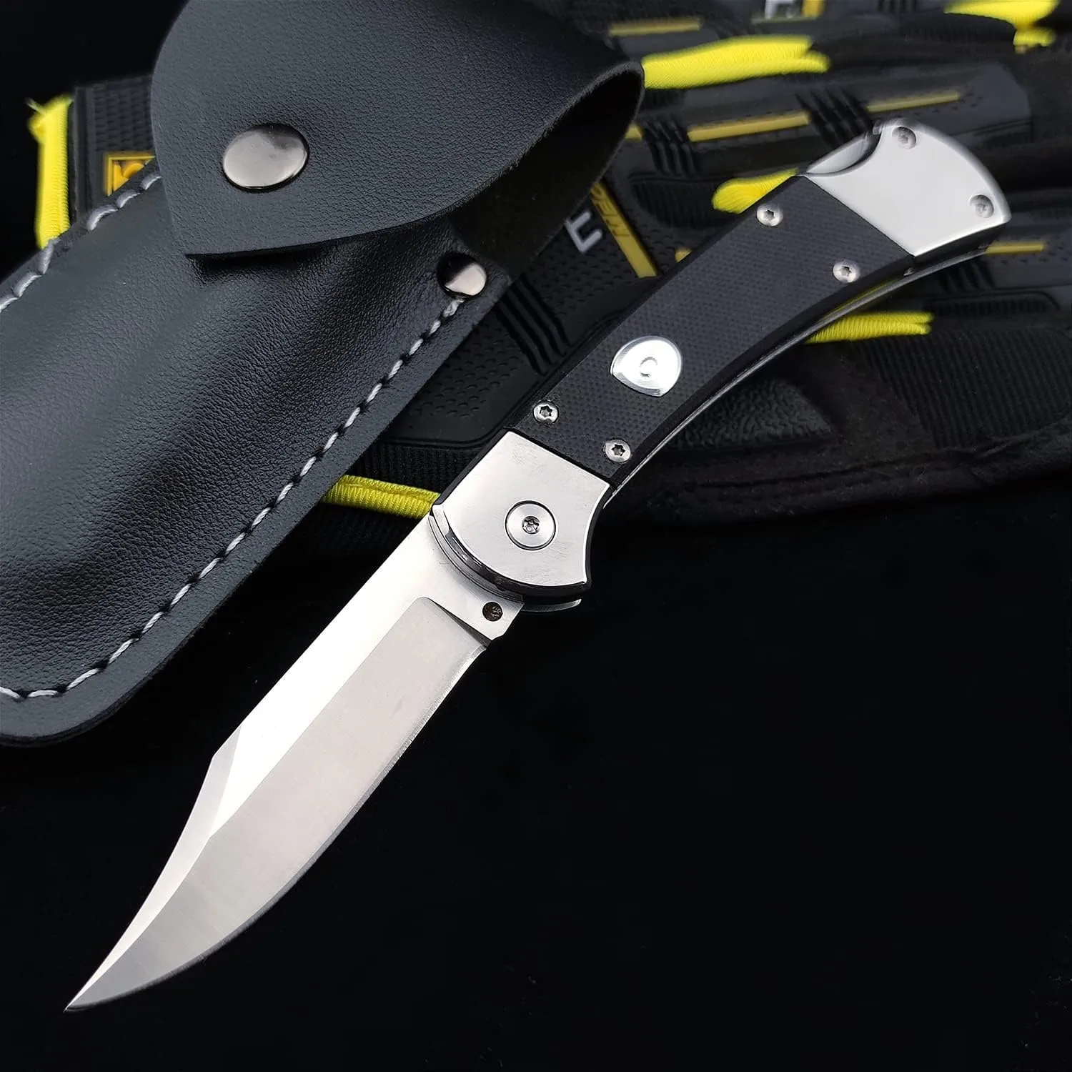 Assisted Opening Push Button Lock Knife, Back Lock Folding Pocket Knife, 440C Stainless Steel and G10 Handle, Camping EDC Knife for Indoor Outdoor. (black)