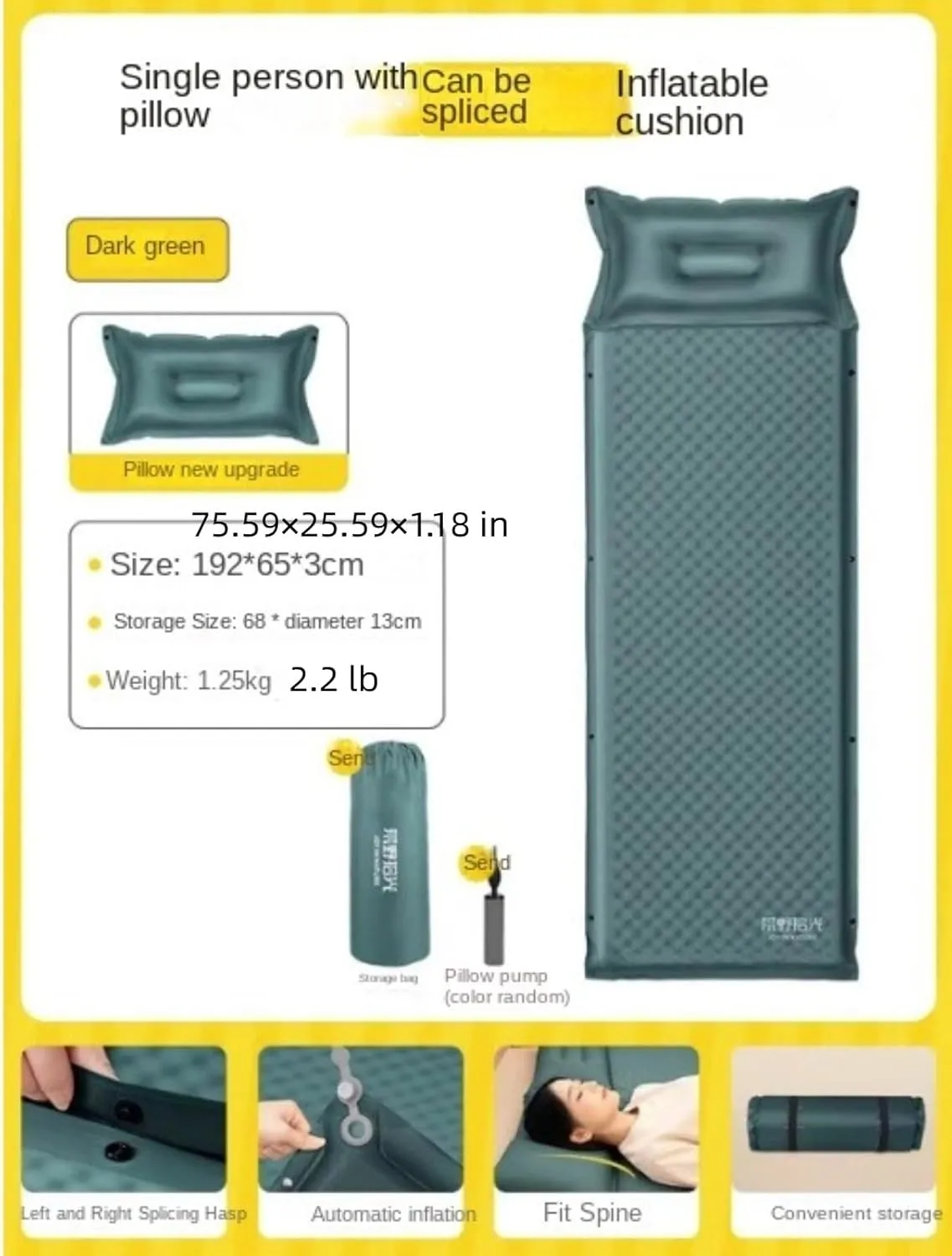 Automatic Inflatable Mattress for Outdoor Camping, Portable air Mattress for Single and Double People, Moisture-Proof Ground mat with Pillow for Camping