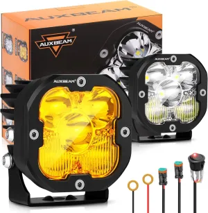 Auxbeam XP-Ultra Series 3Inch 80W Spot Flood Combo Ditch Lights, 9600LM Far & Wide Off Road Light Bar Amber White Cube Lights, LED Pod Lights Offroad Driving Auxiliary Fog Lights with Covers, Pair