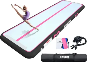 AWSUM Inflatable Air Gymnastics Mat 10ft/13ft/16ft/20ft/23ft Training mat 4/8 inches Thick tumbling mat with Electric Pump for Home/Gym/Outdoor