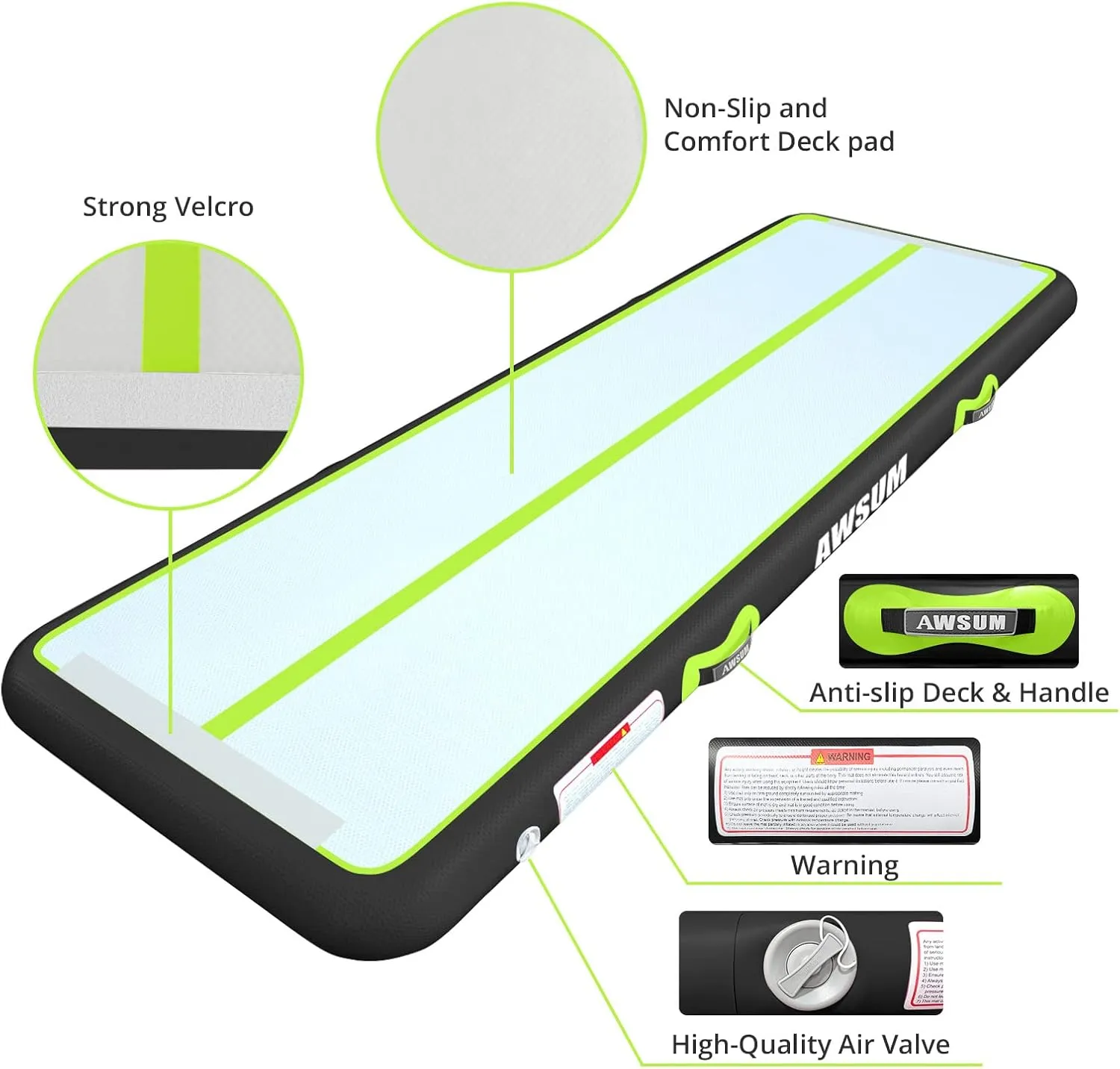 AWSUM Inflatable Air Gymnastics Mat 10ft/13ft/16ft/20ft/23ft Training mat 4/8 inches Thick tumbling mat with Electric Pump for Home/Gym/Outdoor