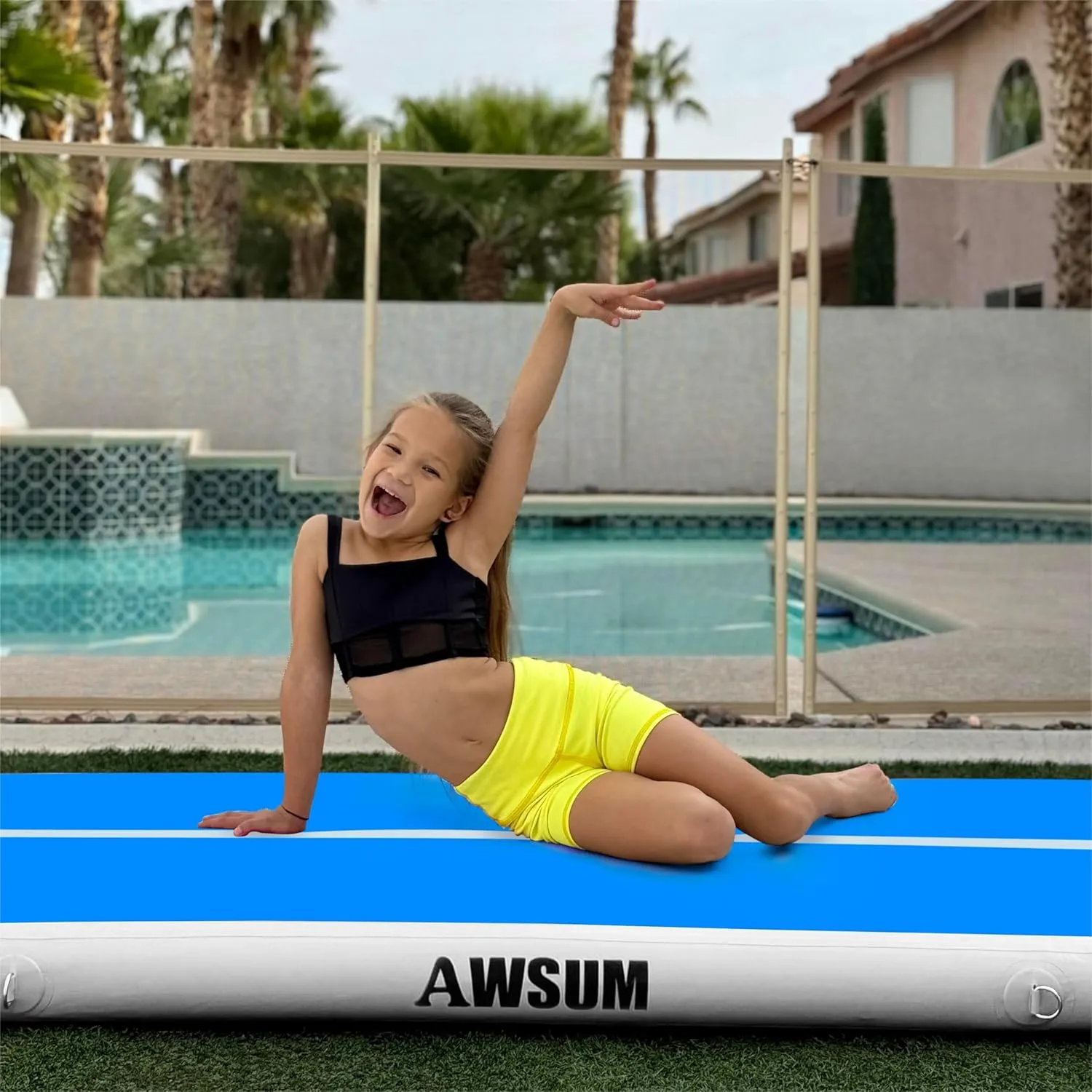 AWSUM Inflatable Air Gymnastics Mat 10ft/13ft/16ft/20ft/23ft Training mat 4/8 inches Thick tumbling mat with Electric Pump for Home/Gym/Outdoor