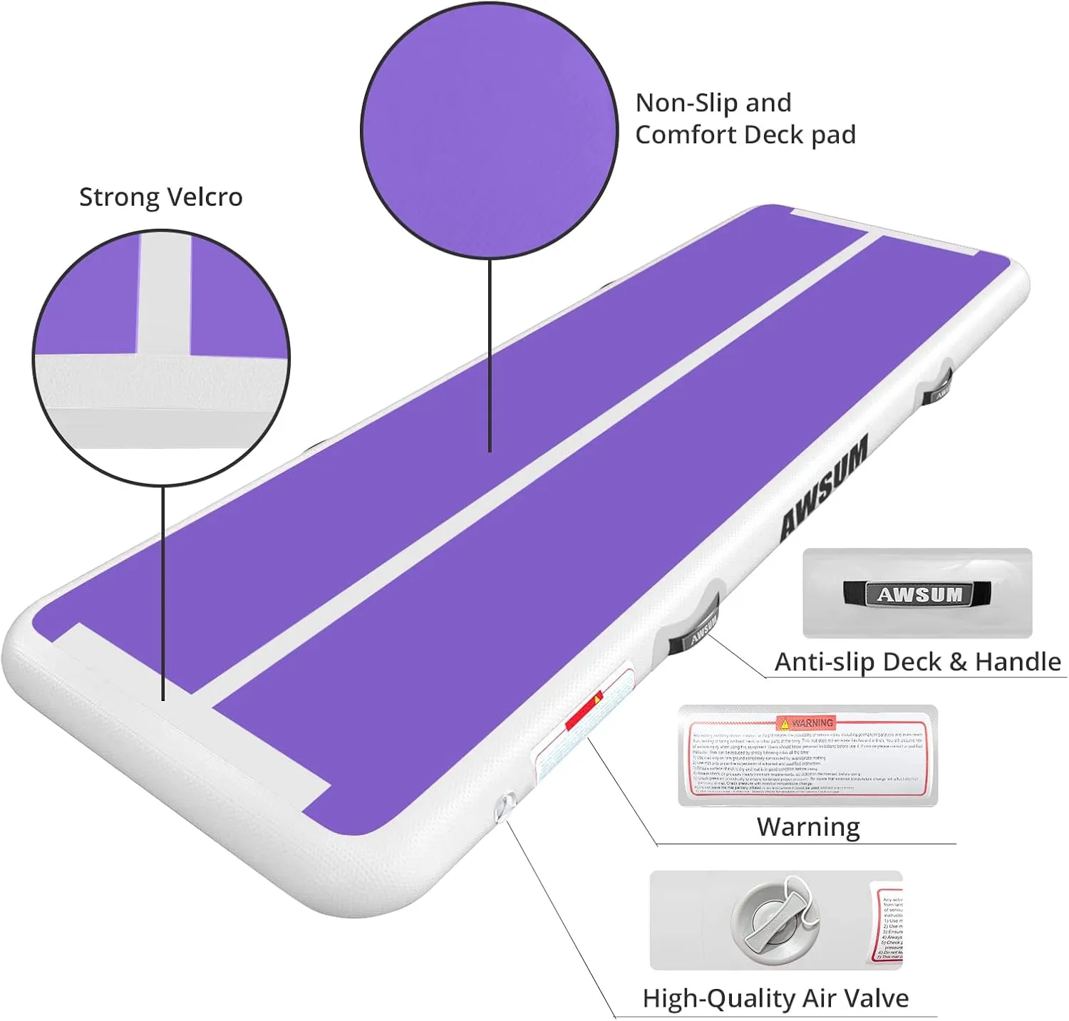 AWSUM Inflatable Air Gymnastics Mat 10ft/13ft/16ft/20ft/23ft Training mat 4/8 inches Thick tumbling mat with Electric Pump for Home/Gym/Outdoor