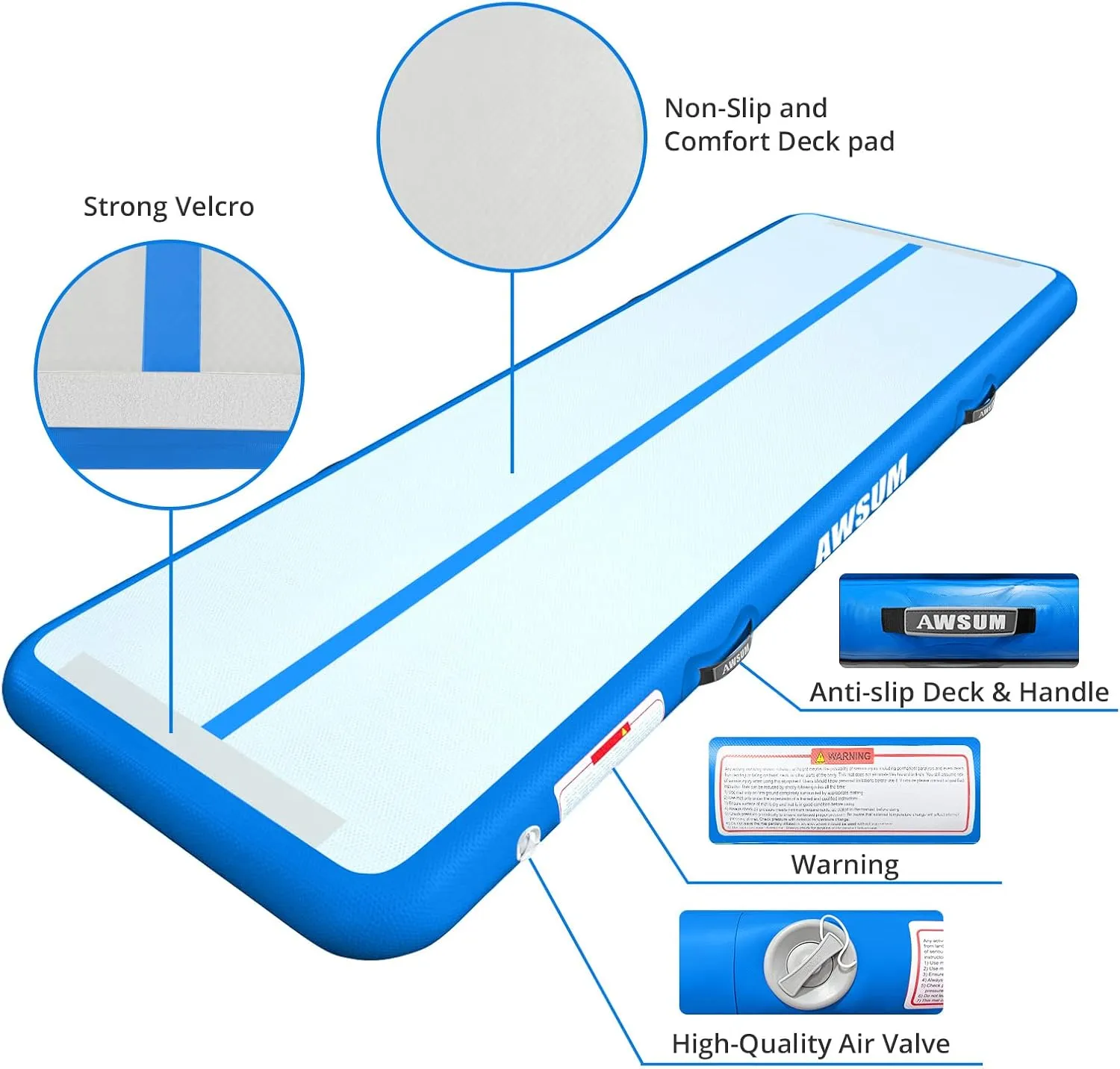 AWSUM Inflatable Air Gymnastics Mat 10ft/13ft/16ft/20ft/23ft Training mat 4/8 inches Thick tumbling mat with Electric Pump for Home/Gym/Outdoor