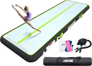 AWSUM Inflatable Air Gymnastics Mat 10ft/13ft/16ft/20ft/23ft Training mat 4/8 inches Thick tumbling mat with Electric Pump for Home/Gym/Outdoor