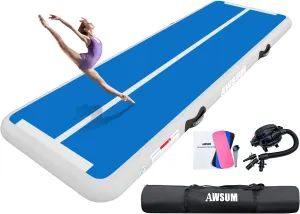 AWSUM Inflatable Air Gymnastics Mat 10ft/13ft/16ft/20ft/23ft Training mat 4/8 inches Thick tumbling mat with Electric Pump for Home/Gym/Outdoor