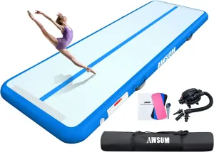 AWSUM Inflatable Air Gymnastics Mat 10ft/13ft/16ft/20ft/23ft Training mat 4/8 inches Thick tumbling mat with Electric Pump for Home/Gym/Outdoor