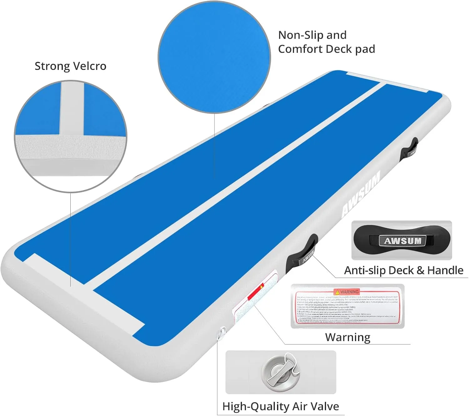 AWSUM Inflatable Air Gymnastics Mat 10ft/13ft/16ft/20ft/23ft Training mat 4/8 inches Thick tumbling mat with Electric Pump for Home/Gym/Outdoor