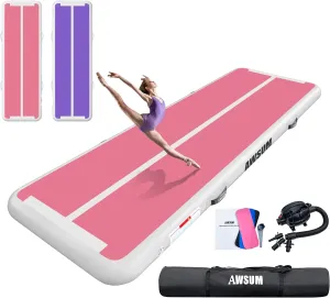 AWSUM Inflatable Air Gymnastics Mat 10ft/13ft/16ft/20ft/23ft Training mat 4/8 inches Thick tumbling mat with Electric Pump for Home/Gym/Outdoor