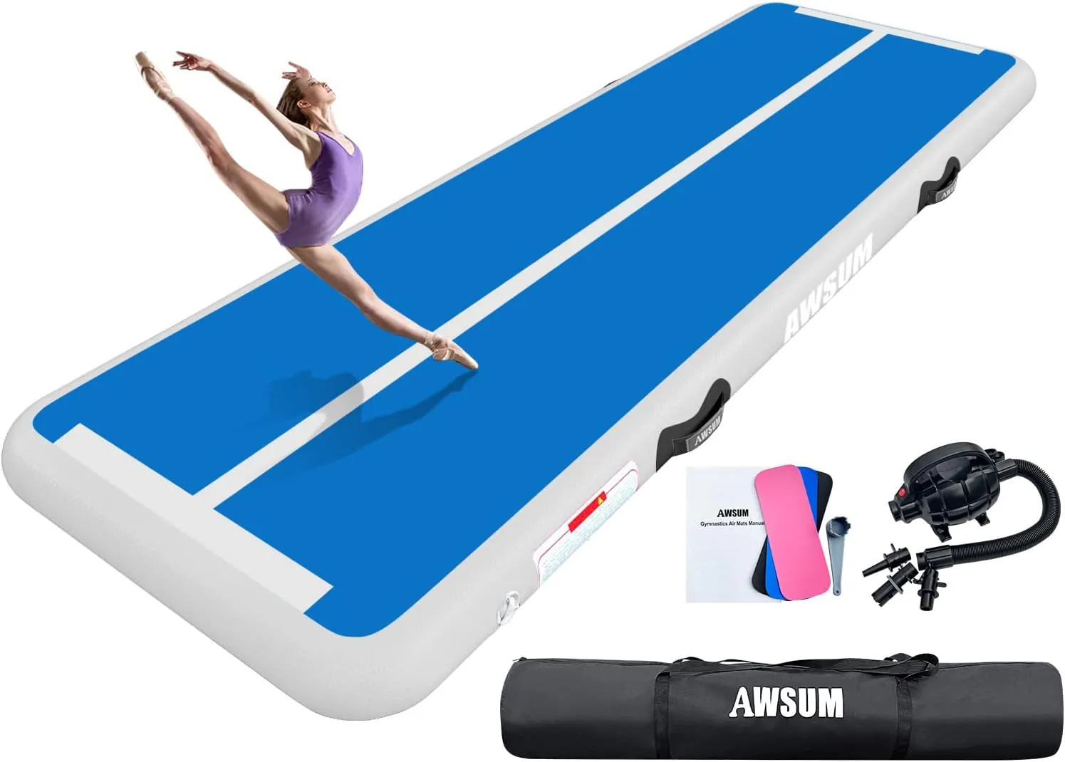 AWSUM Inflatable Air Gymnastics Mat 10ft/13ft/16ft/20ft/23ft Training mat 4/8 inches Thick tumbling mat with Electric Pump for Home/Gym/Outdoor