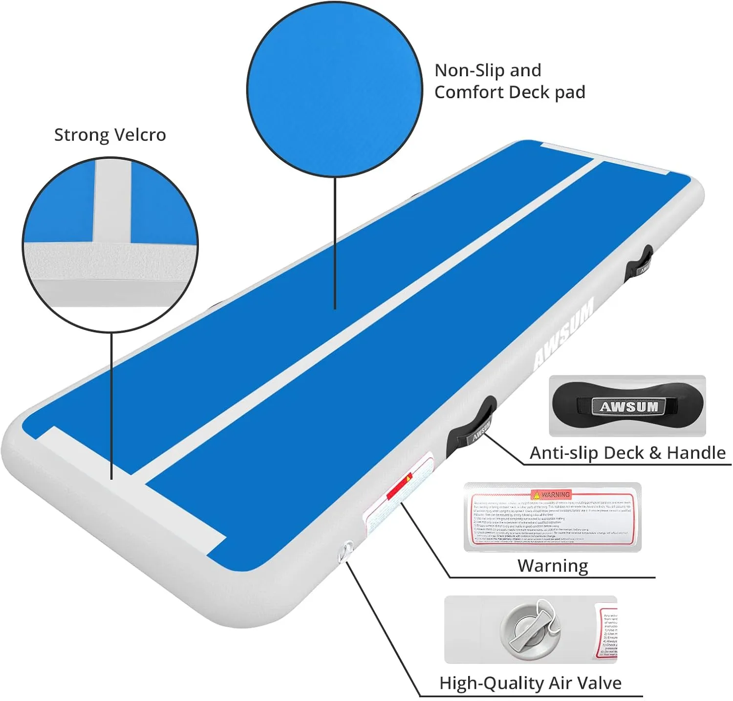 AWSUM Inflatable Air Gymnastics Mat 10ft/13ft/16ft/20ft/23ft Training mat 4/8 inches Thick tumbling mat with Electric Pump for Home/Gym/Outdoor