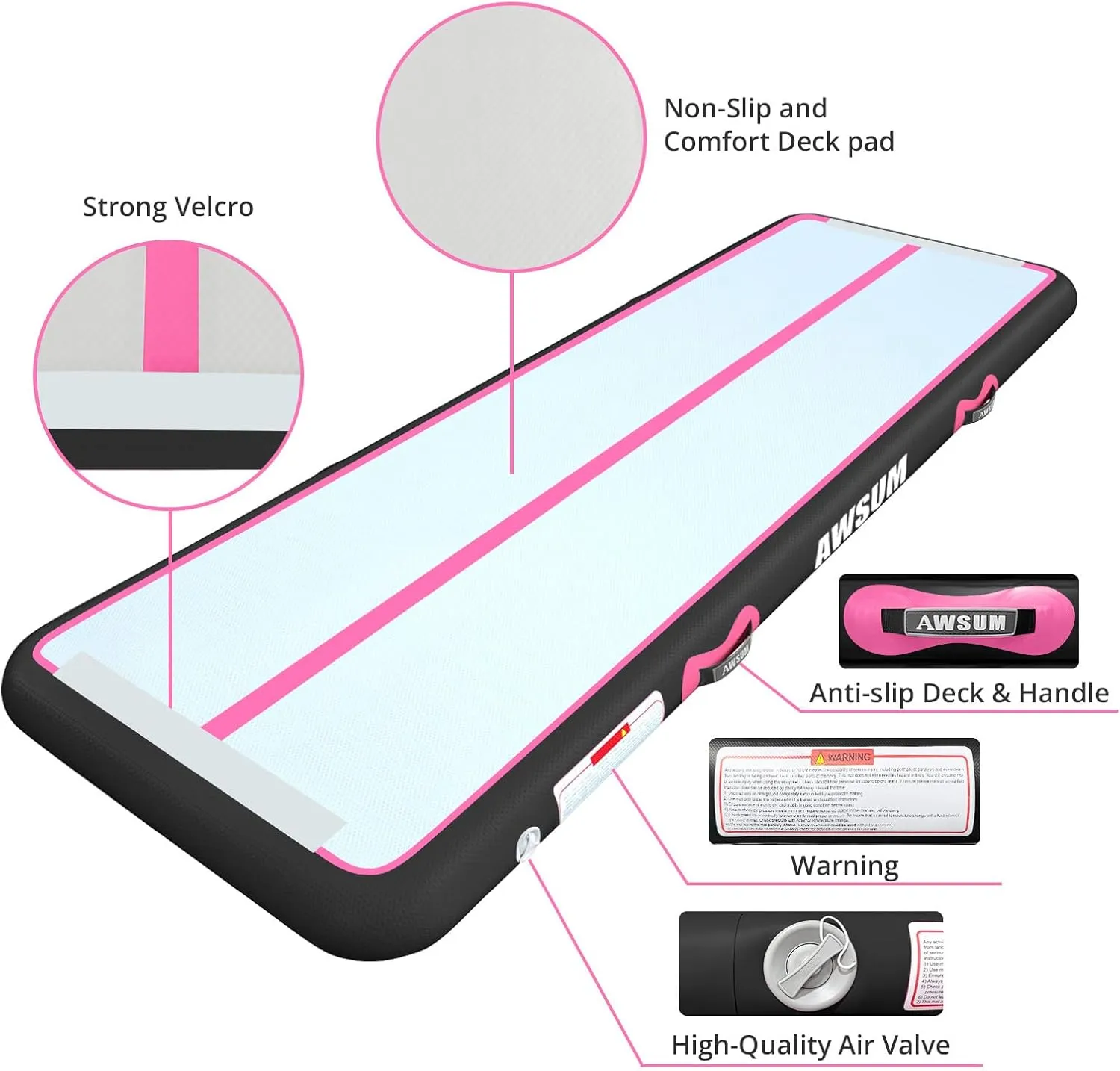 AWSUM Inflatable Air Gymnastics Mat 10ft/13ft/16ft/20ft/23ft Training mat 4/8 inches Thick tumbling mat with Electric Pump for Home/Gym/Outdoor