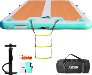 AWSUM Inflatable Floating Dock, 8ft/10ft Non-Slip EVA Wood Surface Inflatable Swim Platform Dock for Lake, Inflatable Water Mat Floating Island Raft for Pool Beach Ocean