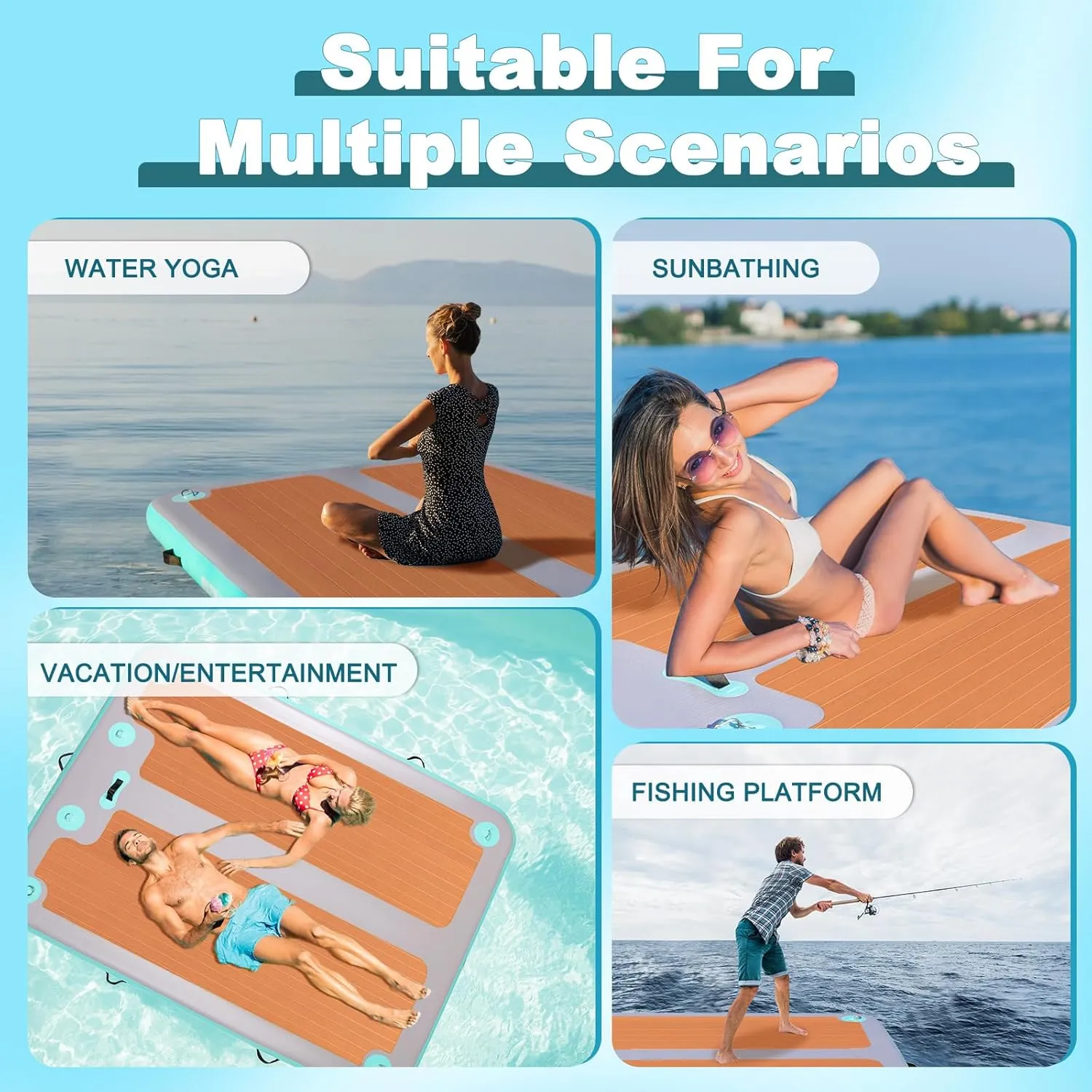 AWSUM Inflatable Floating Dock, 8ft/10ft Non-Slip EVA Wood Surface Inflatable Swim Platform Dock for Lake, Inflatable Water Mat Floating Island Raft for Pool Beach Ocean