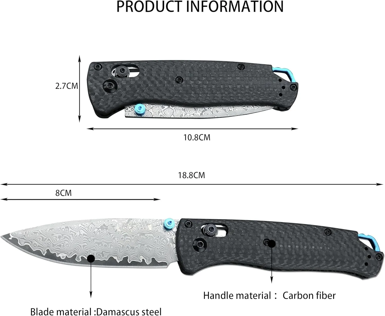 Axis Lock Knife, EDC Folding Pocket Knives For Men, Damascus Blade Everyday Carry Thumb Studs Manual Open, Carbon Fiber Handle With Deep Carry Pocket Clip (Carbon fiber Damascus)