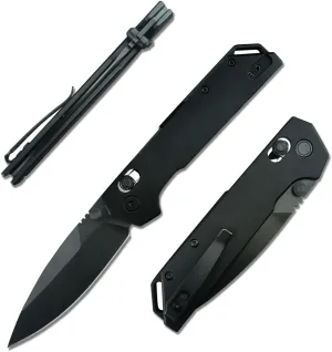 Axis Lock Knife, Thumb Screw Manual Open Pocket Knife, Men's Folding Knives，D2 Black Coated Blade, Aluminum Handle with Deep Carry Pocket Clip