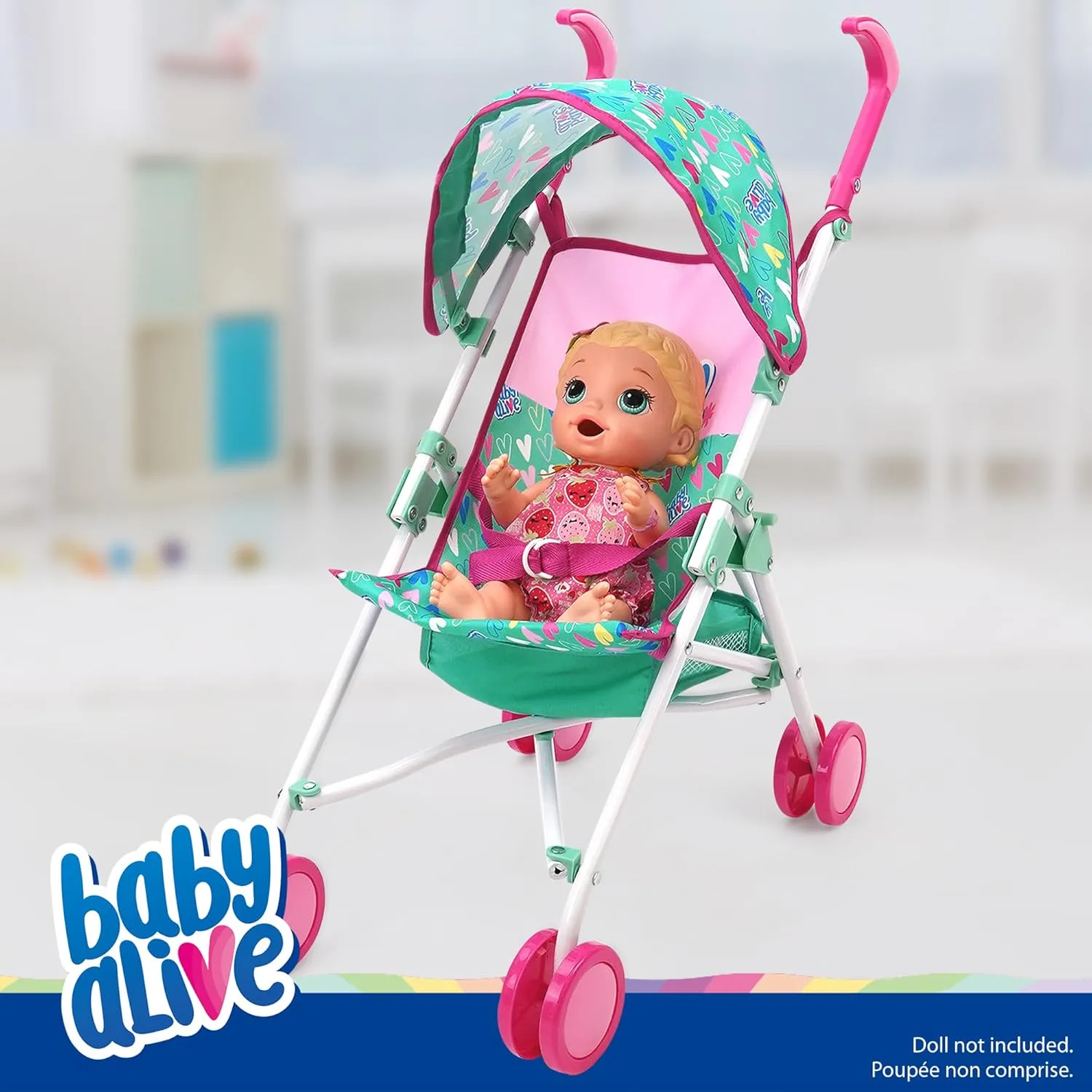 Baby Alive: Doll Umbrella Stroller - Green, Pink, Hearts - Accessory for Dolls Up to 24", Foldable Design, Retractable Canopy, Kids Toy, Ages 3 