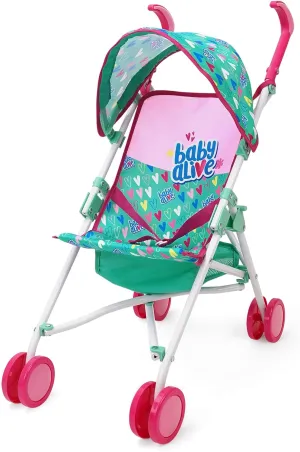Baby Alive: Doll Umbrella Stroller - Green, Pink, Hearts - Accessory for Dolls Up to 24", Foldable Design, Retractable Canopy, Kids Toy, Ages 3 