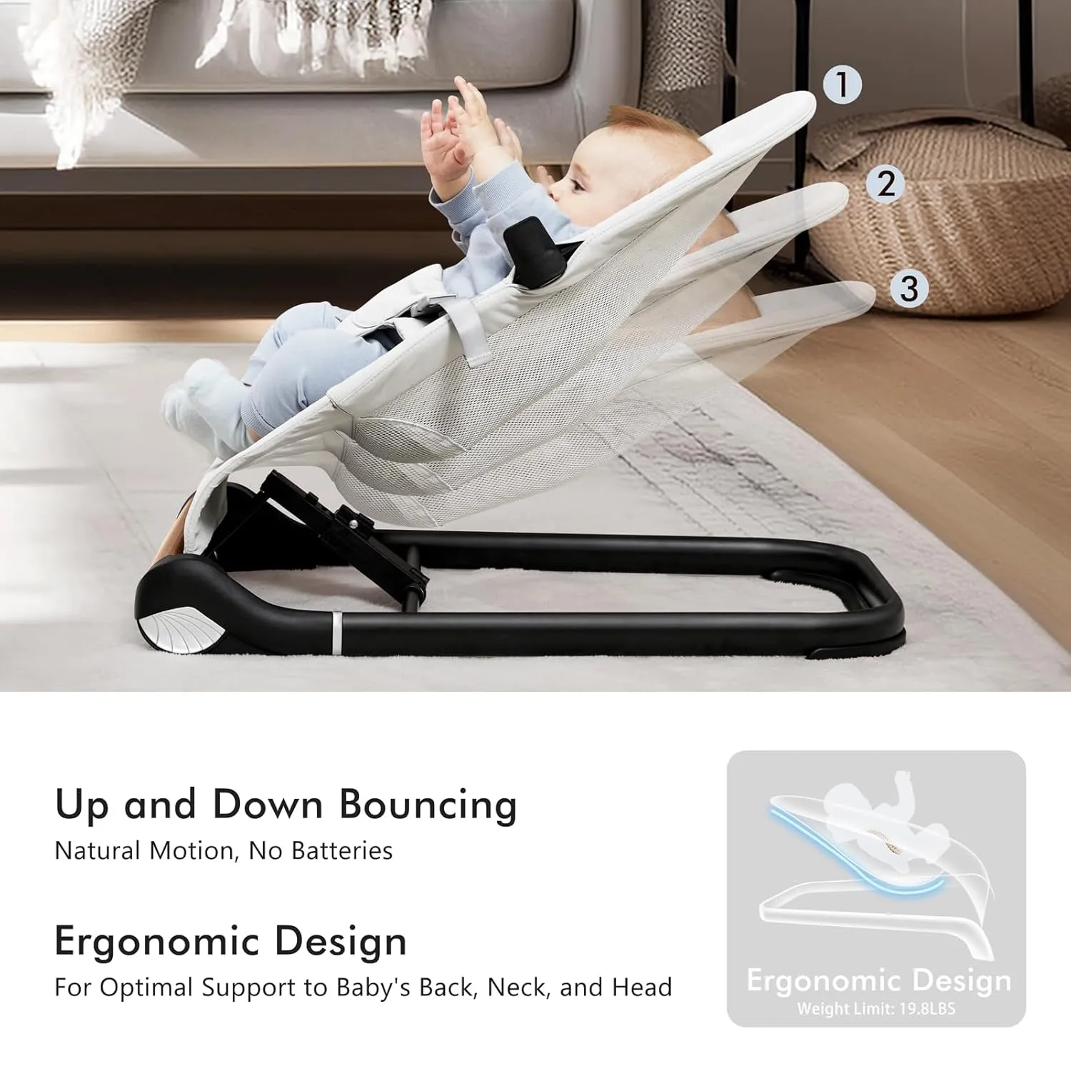 Baby Bouncer Chair - Comfortable Support for Your Little One's Blissful Moments (Net, Light Grey)