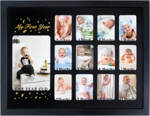 Baby First Years Photo Frames 12 Month Picture Frame 12 * 16 for Holds (1) 5x7 & (12) 2x3 Wallet Size Photos Black