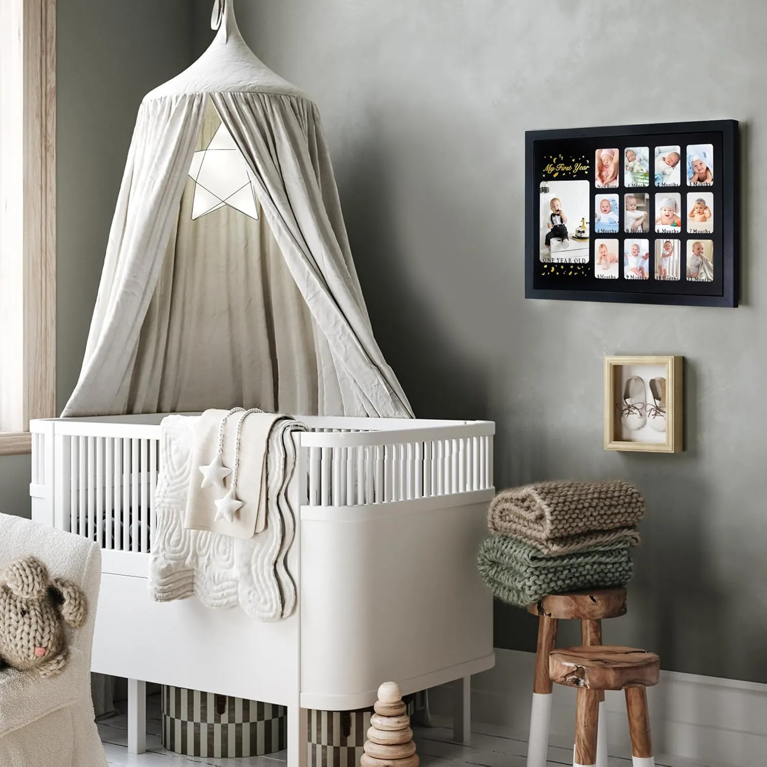 Baby First Years Photo Frames 12 Month Picture Frame 12 * 16 for Holds (1) 5x7 & (12) 2x3 Wallet Size Photos Black