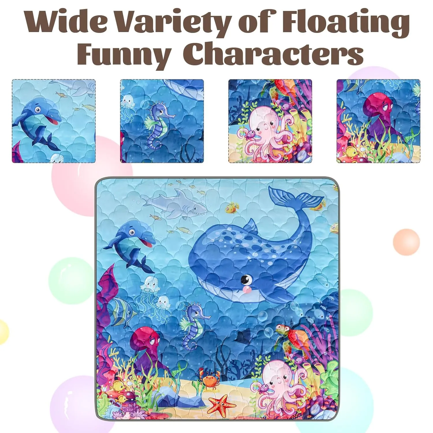 Baby Mat for Floor, Premium 50x50 Playpen Mat, Odorless Play Mat, Thicken Soft Padding Foam Play Mat for Baby, Non-Slip Cushioned Baby Floor Mat, Machine Washable Baby Crawling Mat (Ocean)