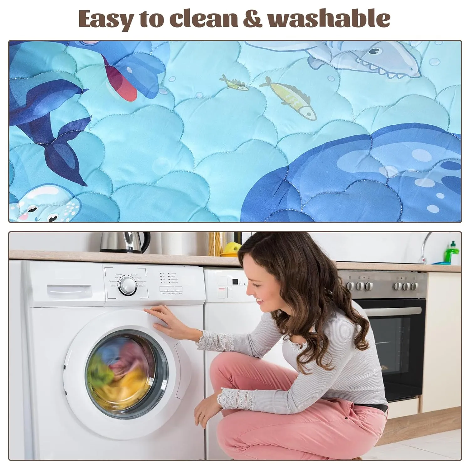 Baby Mat for Floor, Premium 50x50 Playpen Mat, Odorless Play Mat, Thicken Soft Padding Foam Play Mat for Baby, Non-Slip Cushioned Baby Floor Mat, Machine Washable Baby Crawling Mat (Ocean)